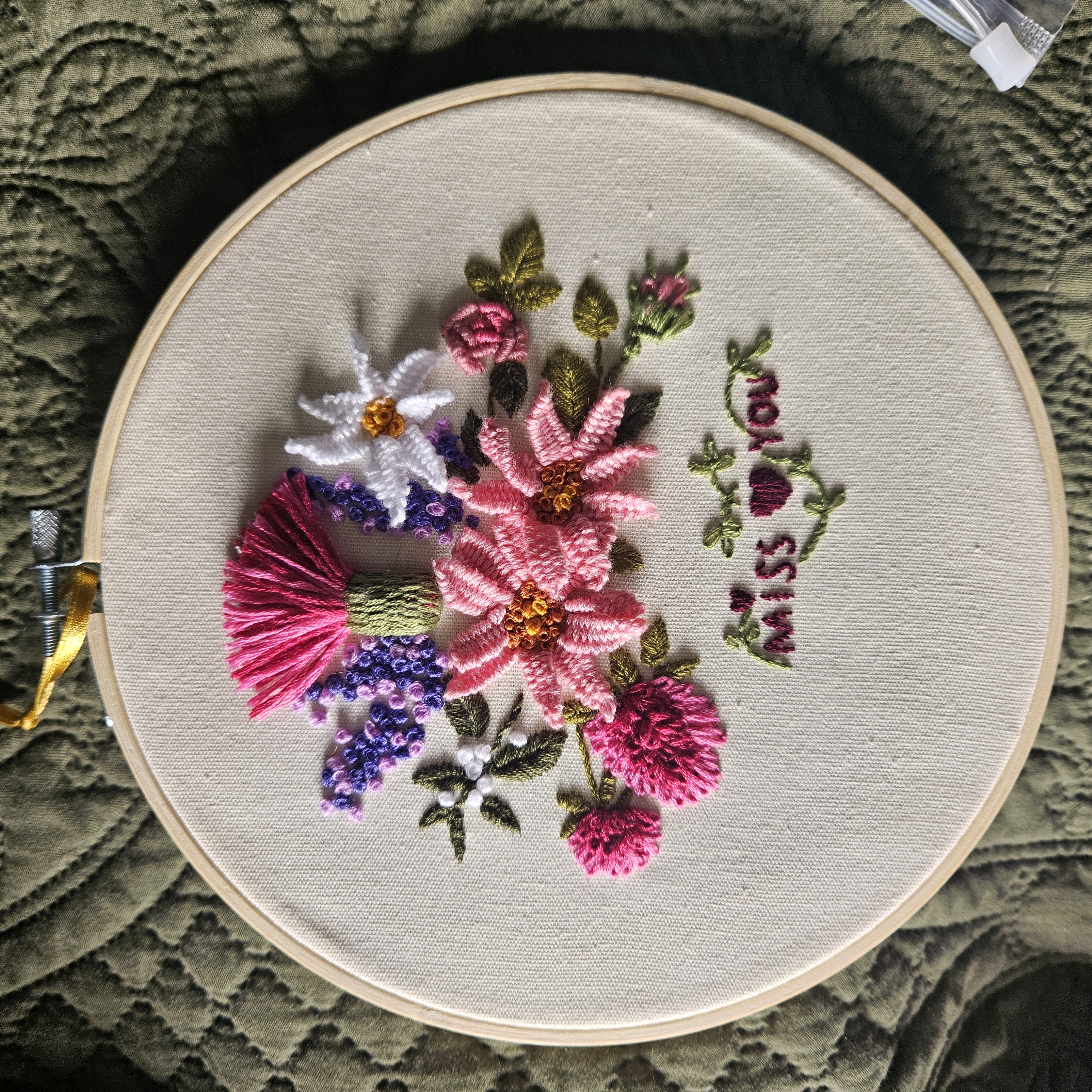 i miss you embroidery